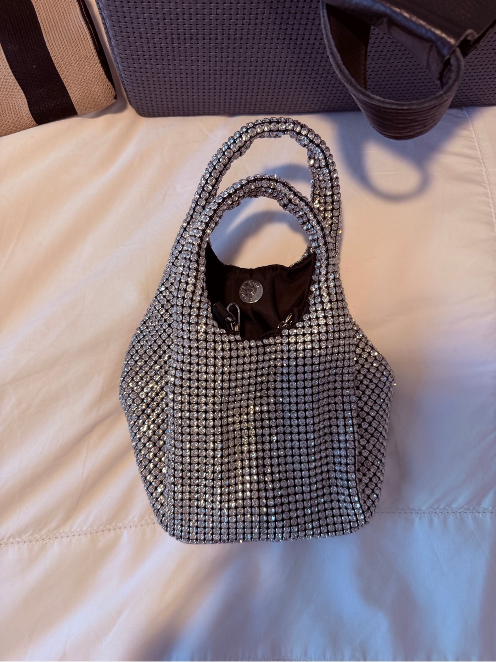 Silver Rhinestone Evening Tote Bag